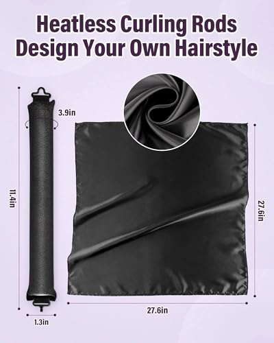 Heatless Curls Overnight Hair Curlers - 4 Pcs No-Heat Curling Rod to Sleep In,Velvet Hair Rollers with Satin Wrap
