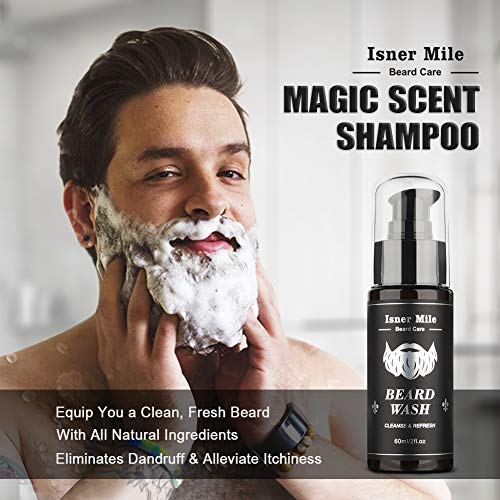 Isner Mile Fathers Gifts for Husband: Beard Grooming Kit for Men Care with Beard Oil Balm Wash Brush Comb & Straight Razor, Christmas Stocking Stuffers Valentines Birthday Gifts for Men Him Boyfriend