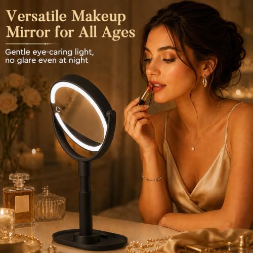 MOMOKUBA Makeup Mirror with Lights, 20X Magnifying Mirrors, Height Adjustable, Vanity Mirror with Lights Rechargeable 3 Color Modes, Double-Sided Detachable Travel Mirrors, Gift for Women