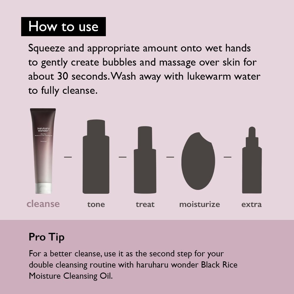 HARUHARU wonder Black Rice Moisture 5.5 Soft Cleansing Gel, Low 5.5pH, Soap Free, For Sensitive Skin, Vegan, Cruelty-Free