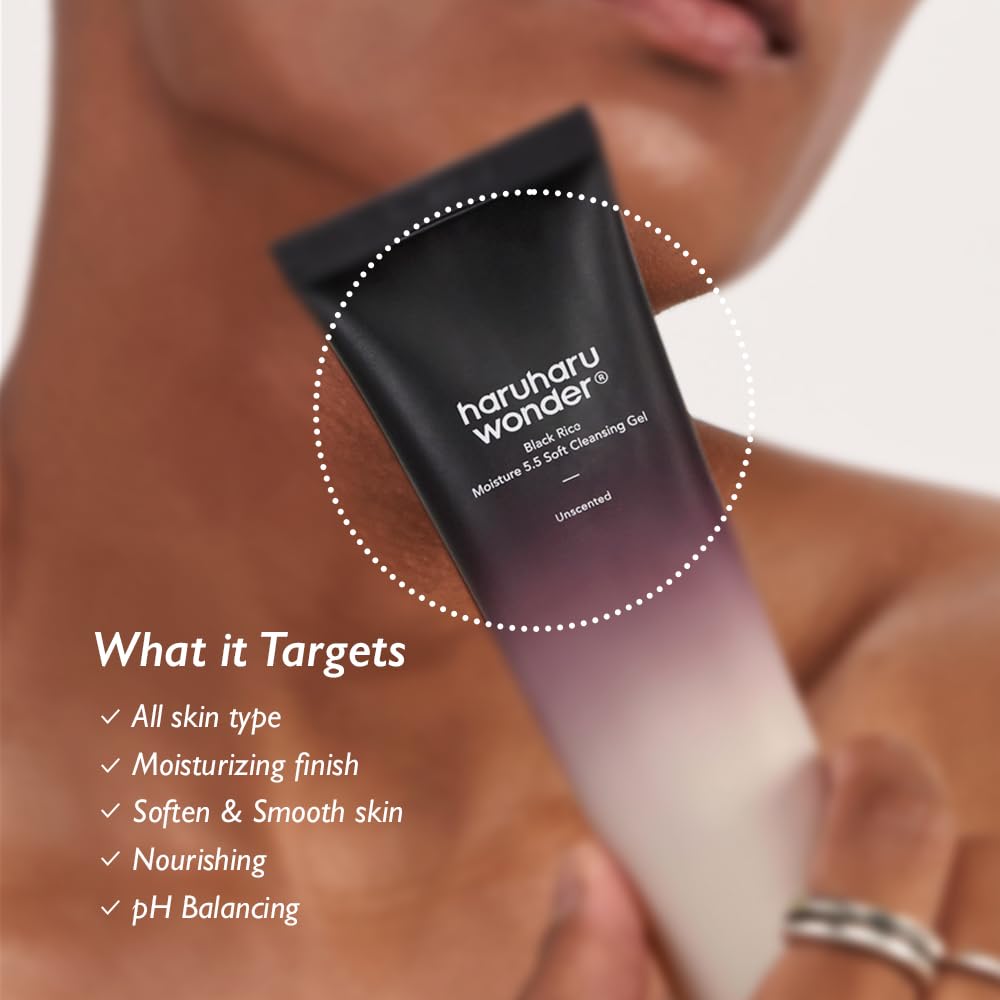 HARUHARU wonder Black Rice Moisture 5.5 Soft Cleansing Gel, Low 5.5pH, Soap Free, For Sensitive Skin, Vegan, Cruelty-Free