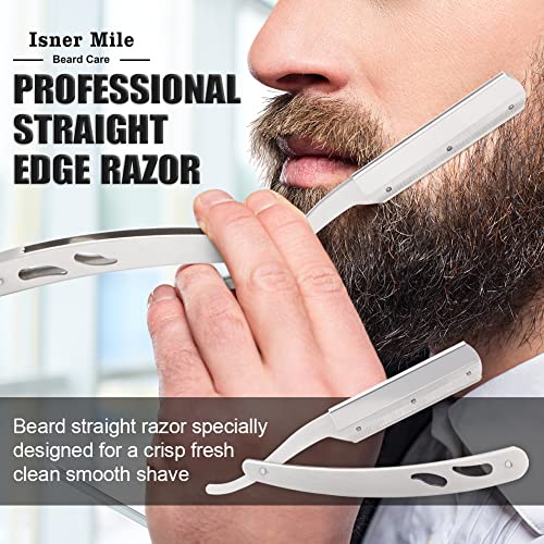 Isner Mile Fathers Gifts for Husband: Beard Grooming Kit for Men Care with Beard Oil Balm Wash Brush Comb & Straight Razor, Christmas Stocking Stuffers Valentines Birthday Gifts for Men Him Boyfriend