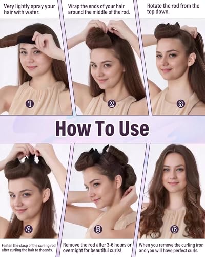Heatless Curls Overnight Hair Curlers - 4 Pcs No-Heat Curling Rod to Sleep In,Velvet Hair Rollers with Satin Wrap