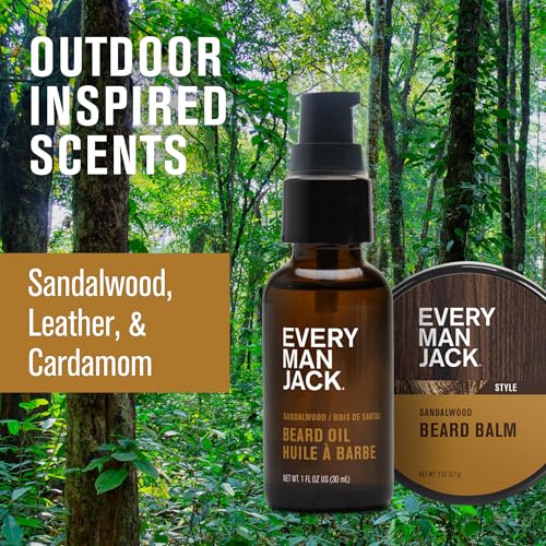 Every Man Jack Beard Care Gift Set for Men – Complete Grooming Kit with Beard Oil, Balm, Brush, Dual-Sided Comb, Trimming Scissors & Mustache Comb - Sandalwood Scent