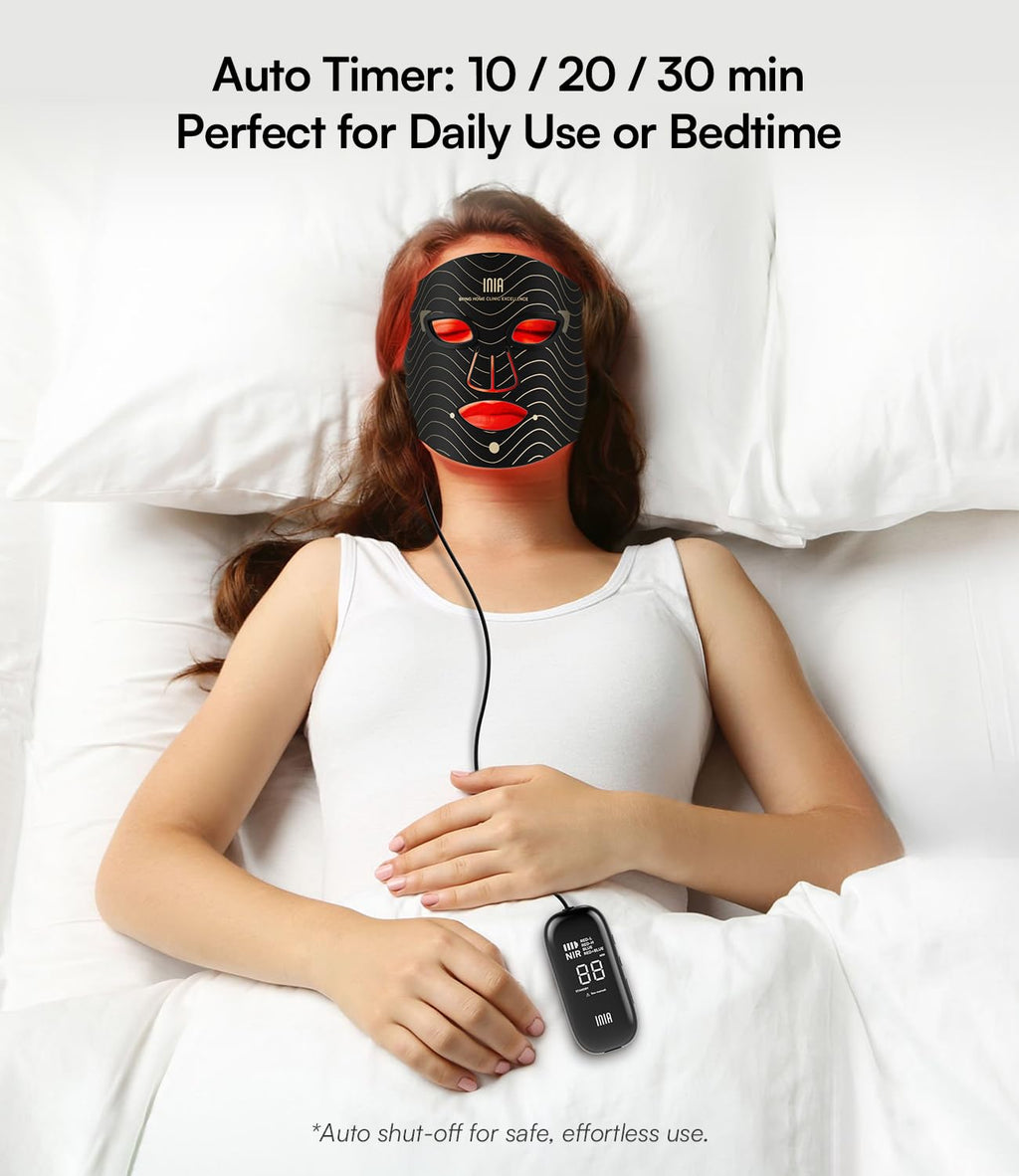 INIA Red Light Therapy Mask for Face – 4 Light Modes with 850nm NIR, Red & Blue LED Light Therapy, 2600mAh Rechargeable