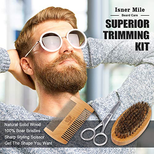Isner Mile Fathers Gifts for Husband: Beard Grooming Kit for Men Care with Beard Oil Balm Wash Brush Comb & Straight Razor, Christmas Stocking Stuffers Valentines Birthday Gifts for Men Him Boyfriend