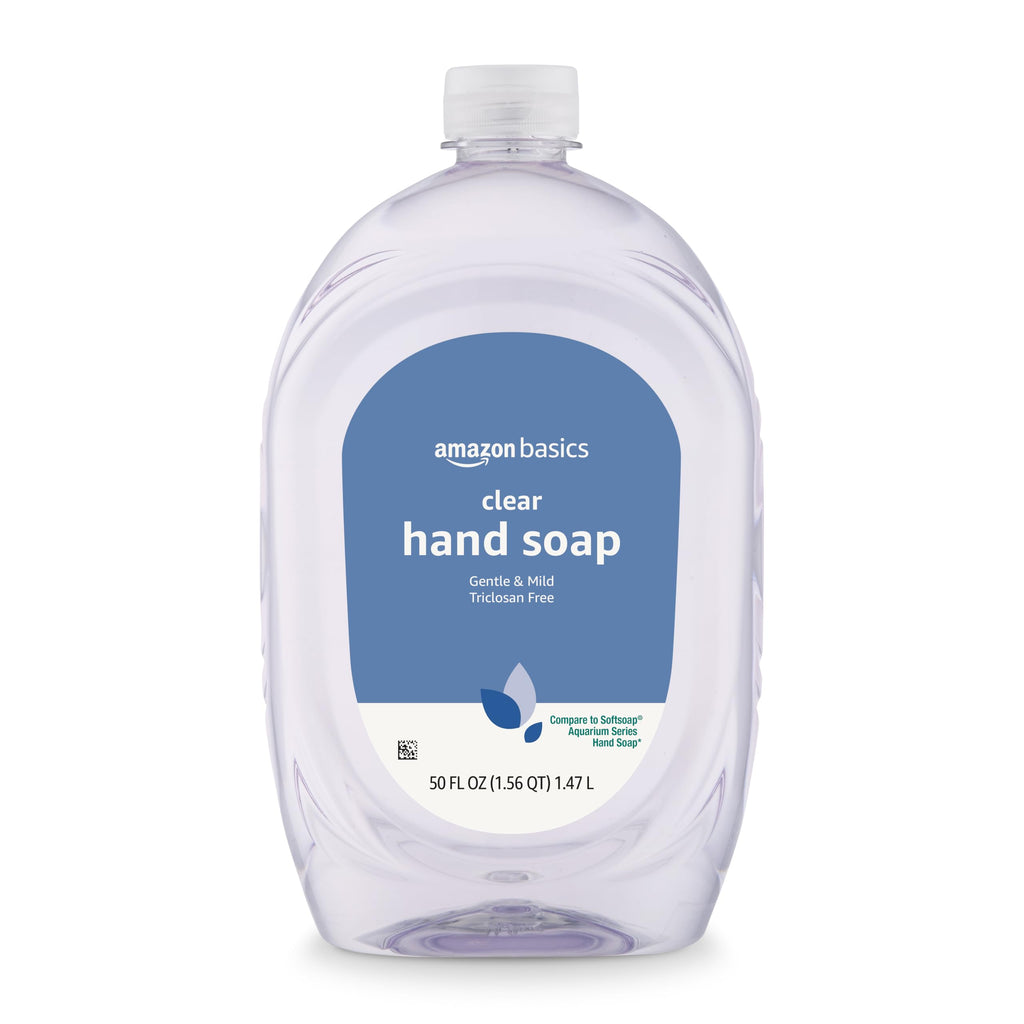 Amazon Basics Gentle & Mild Clear Liquid Hand Soap Refill, Triclosan-Free, Dermatologist-Tested, 50 Fl Oz, 2-Pack (Previously Solimo)