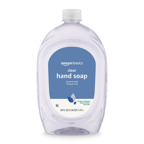 Amazon Basics Gentle & Mild Clear Liquid Hand Soap Refill, Triclosan-Free, Dermatologist-Tested, 50 Fl Oz, 2-Pack (Previously Solimo)