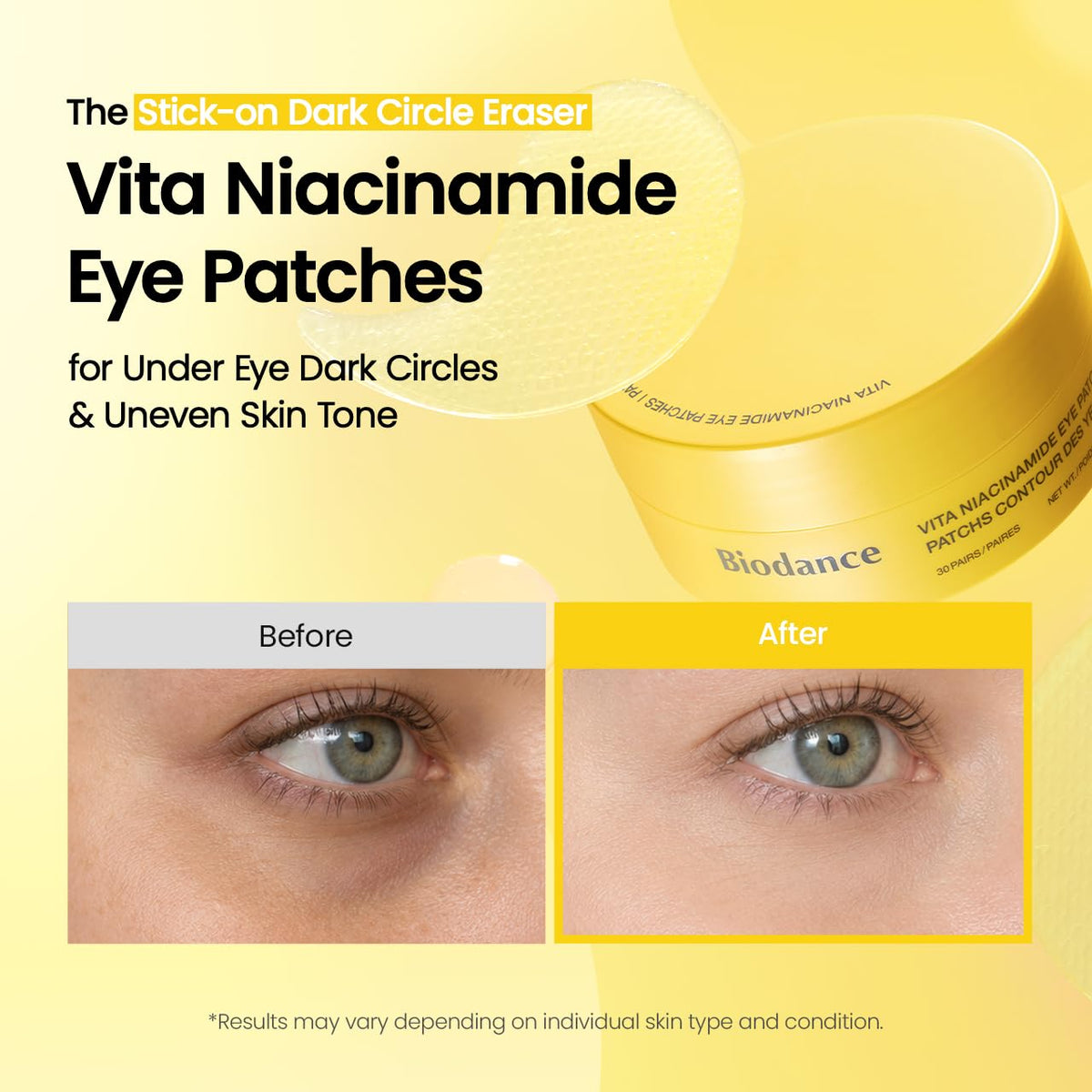 BIODANCE Hydrogel Eye Patches for Under Eye - Caviar PDRN, Depuffing & Eye Bags (60 Count)