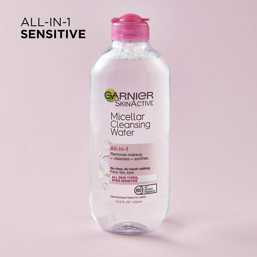 Garnier Micellar Water, Hydrating Facial Cleanser & Makeup Remover, Suitable for Sensitive Skin, Vegan, Cruelty Free, 13.5 Fl Oz (400mL), 2 Count