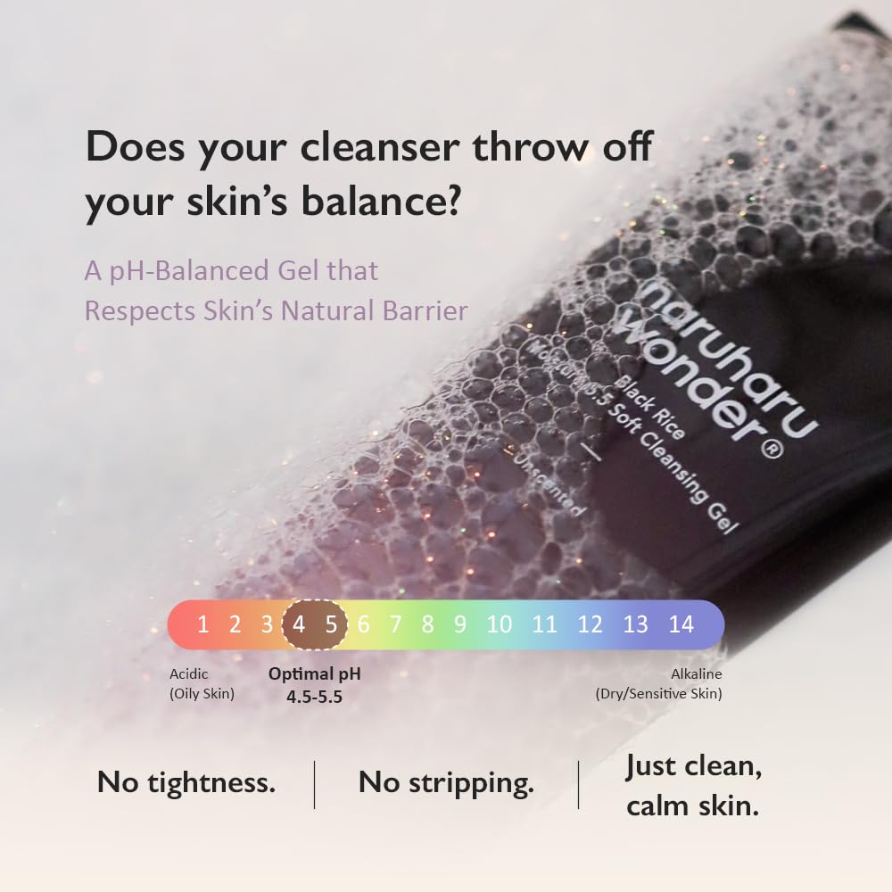 HARUHARU wonder Black Rice Moisture 5.5 Soft Cleansing Gel, Low 5.5pH, Soap Free, For Sensitive Skin, Vegan, Cruelty-Free