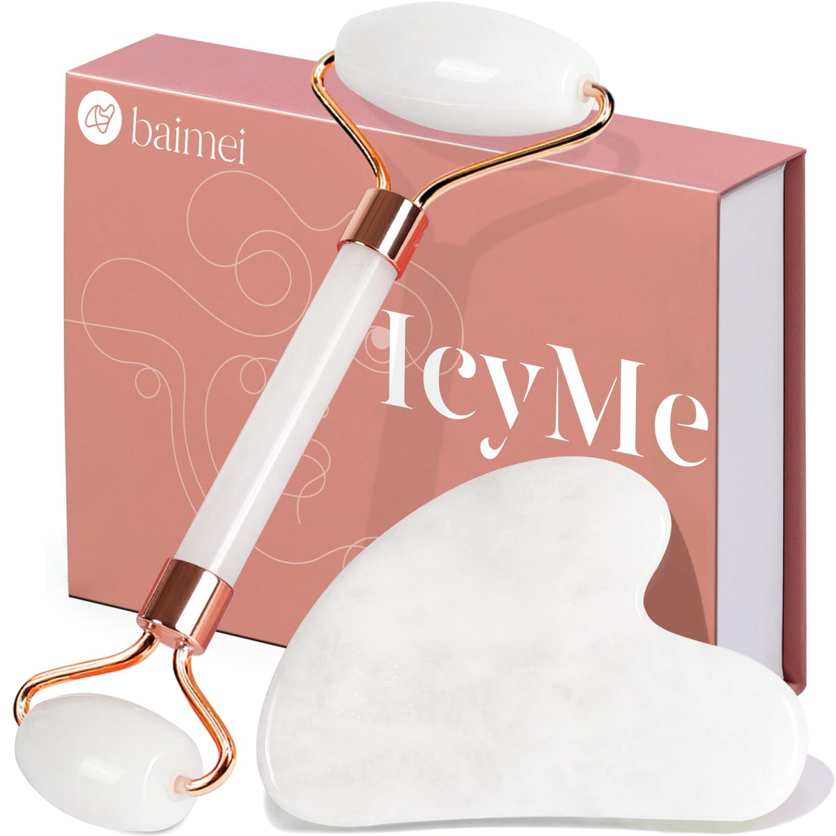 BAIMEI Jade Roller and Gua Sha Set Face Roller and Gua Sha Facial Tools for Skin Care Routine and Puffiness