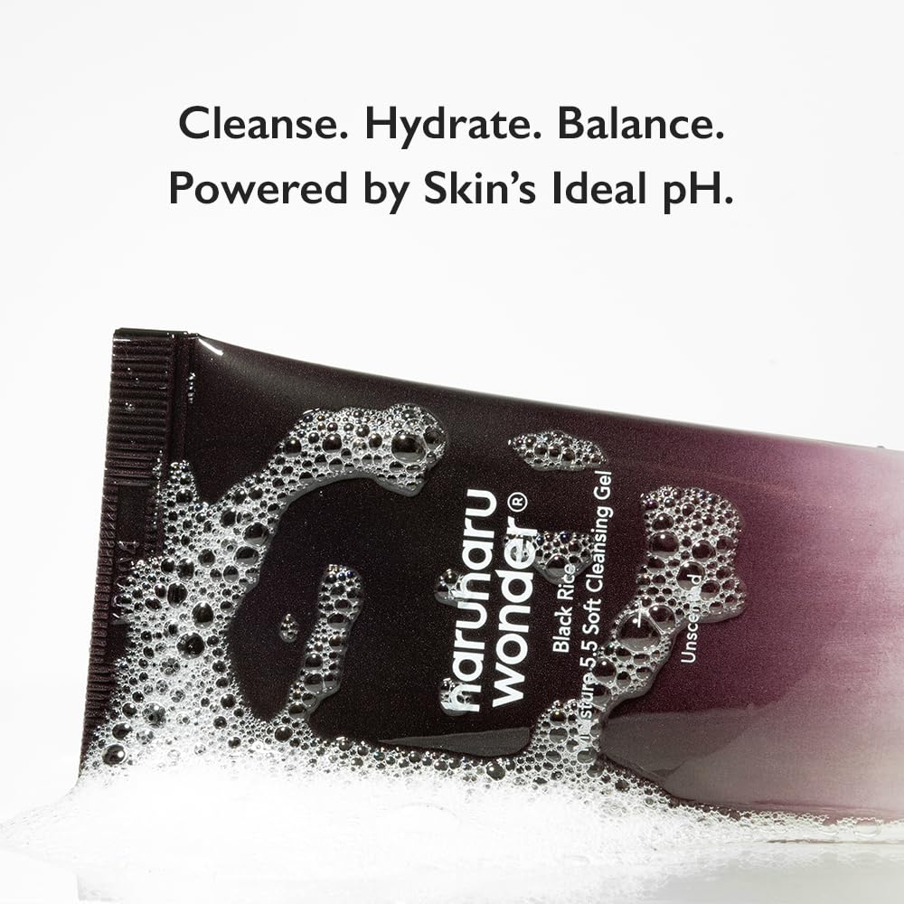 HARUHARU wonder Black Rice Moisture 5.5 Soft Cleansing Gel, Low 5.5pH, Soap Free, For Sensitive Skin, Vegan, Cruelty-Free