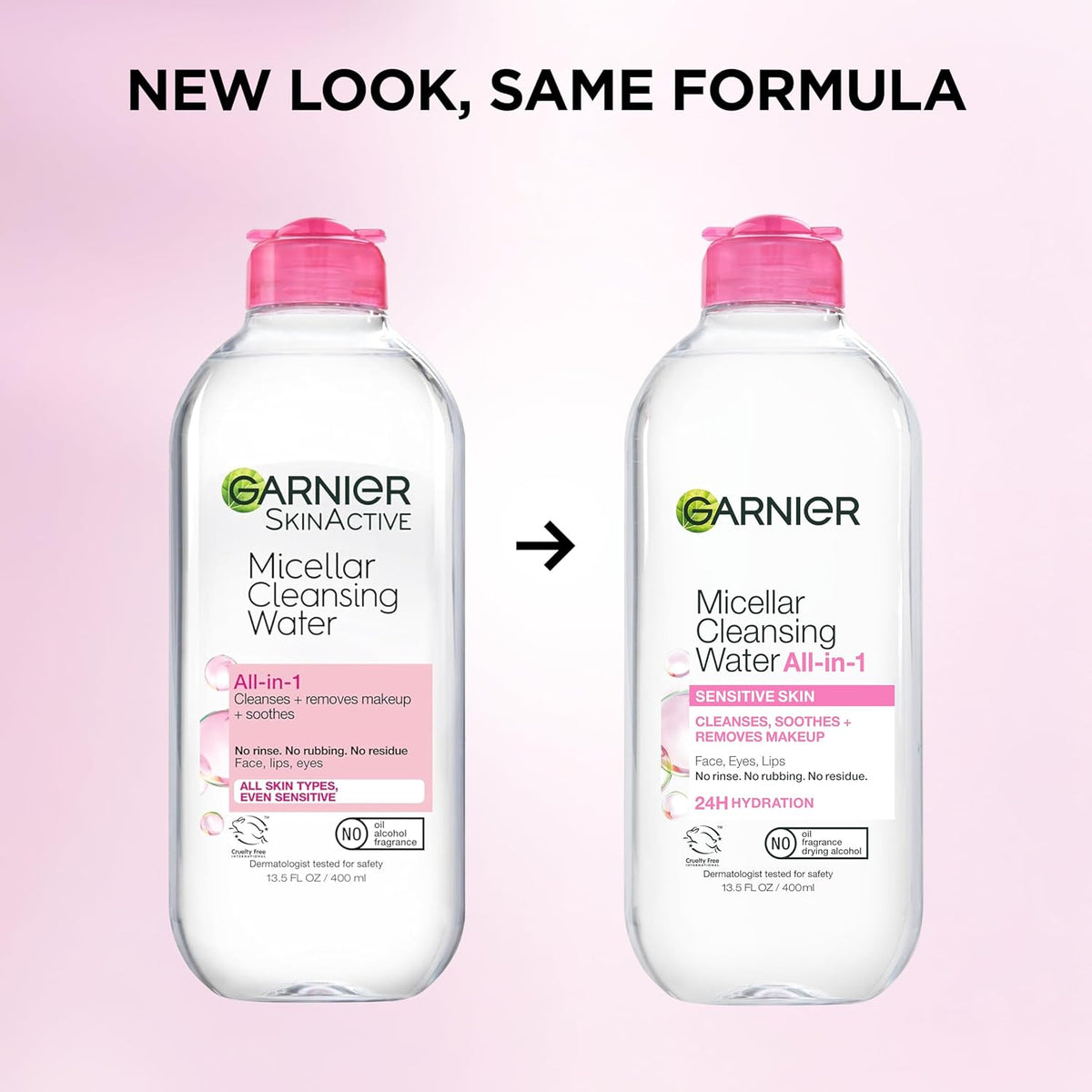 Garnier Micellar Water, Hydrating Facial Cleanser & Makeup Remover, Suitable for Sensitive Skin, Vegan, Cruelty Free, 13.5 Fl Oz (400mL), 2 Count