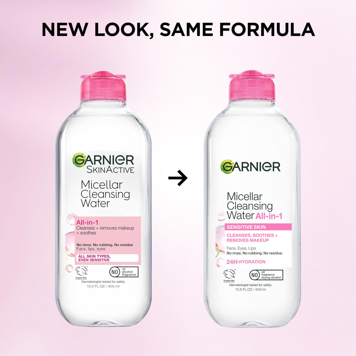 Garnier Micellar Water, Hydrating Facial Cleanser & Makeup Remover, Suitable for Sensitive Skin, Vegan, Cruelty Free, 13.5 Fl Oz (400mL), 2 Count