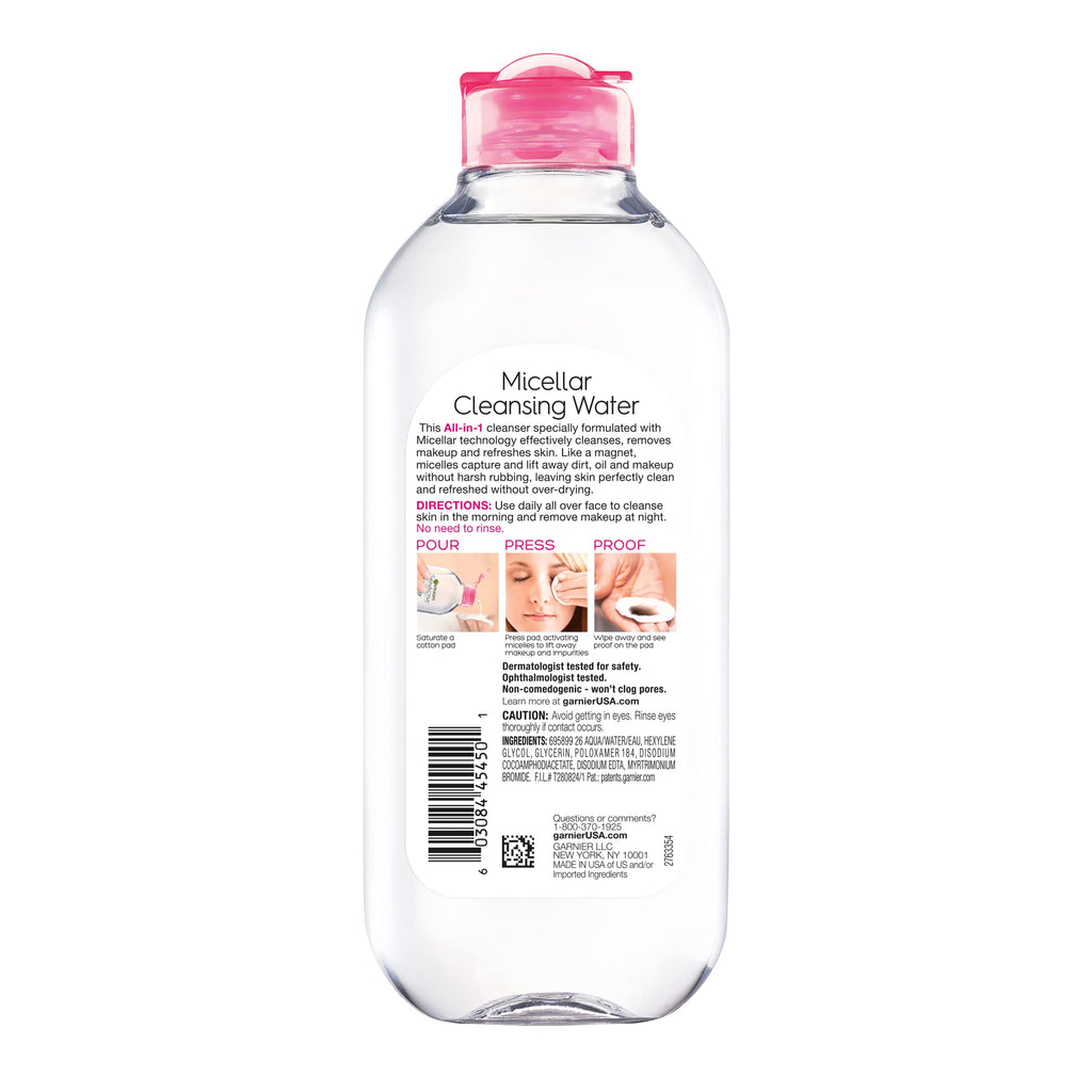 Garnier Micellar Water, Hydrating Facial Cleanser & Makeup Remover, Suitable for Sensitive Skin, Vegan, Cruelty Free, 13.5 Fl Oz (400mL), 2 Count