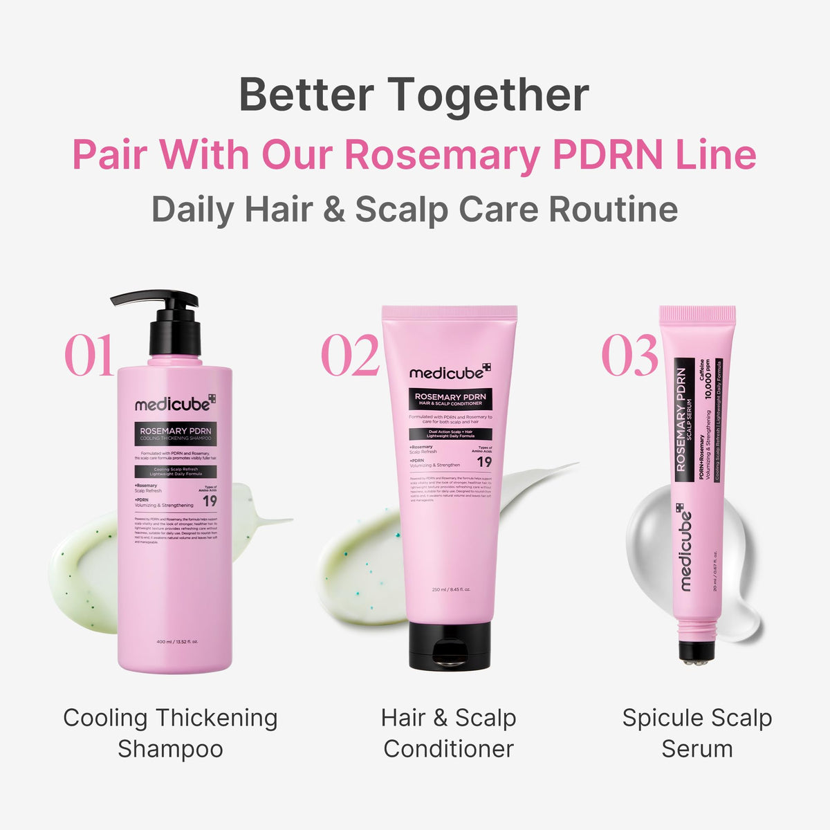 medicube Rosemary PDRN Korean Hair Care Set - Shampoo, Conditioner & Serum