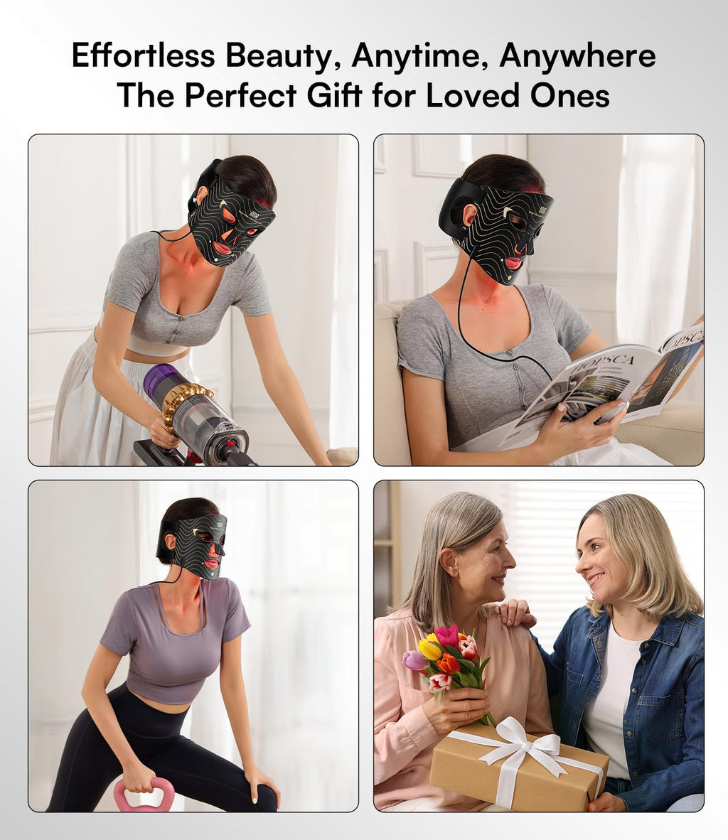 INIA Red Light Therapy Mask for Face – 4 Light Modes with 850nm NIR, Red & Blue LED Light Therapy, 2600mAh Rechargeable