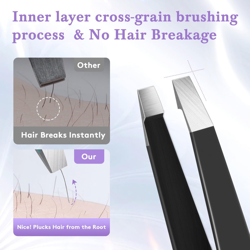 BEDACE Tweezers for Women and Men Facial Hair,Thickened 430 Stainless Steel High Precision and Comfort Slant point Flat Hook tweezer for Eyebrows Ingrown Hair