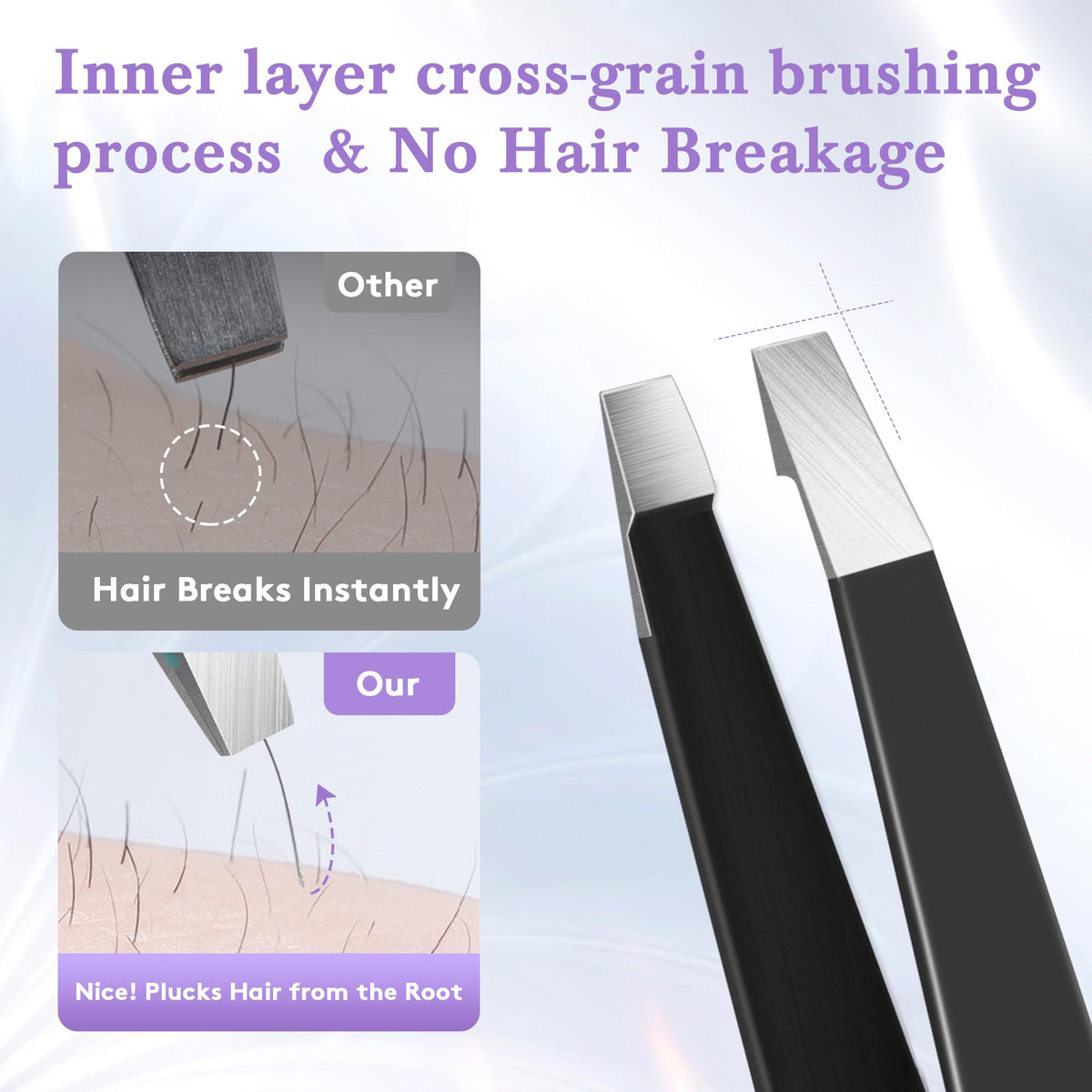 BEDACE Tweezers for Women and Men Facial Hair,Thickened 430 Stainless Steel High Precision and Comfort Slant point Flat Hook tweezer for Eyebrows Ingrown Hair