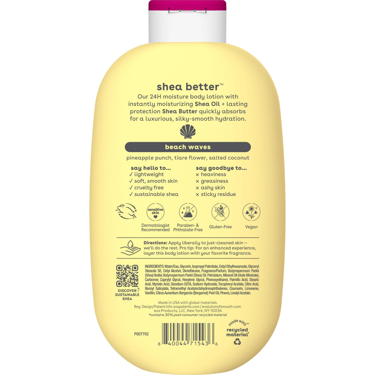 eos Shea Better Body Lotion, Fresh & Cozy, 24-Hour Moisture Skin Care, Lightweight & Non-Greasy, Natural Shea, Vegan, 16 fl oz