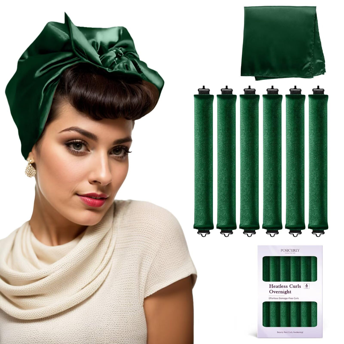 Heatless Curls Overnight Hair Curlers - 4 Pcs No-Heat Curling Rod to Sleep In,Velvet Hair Rollers with Satin Wrap