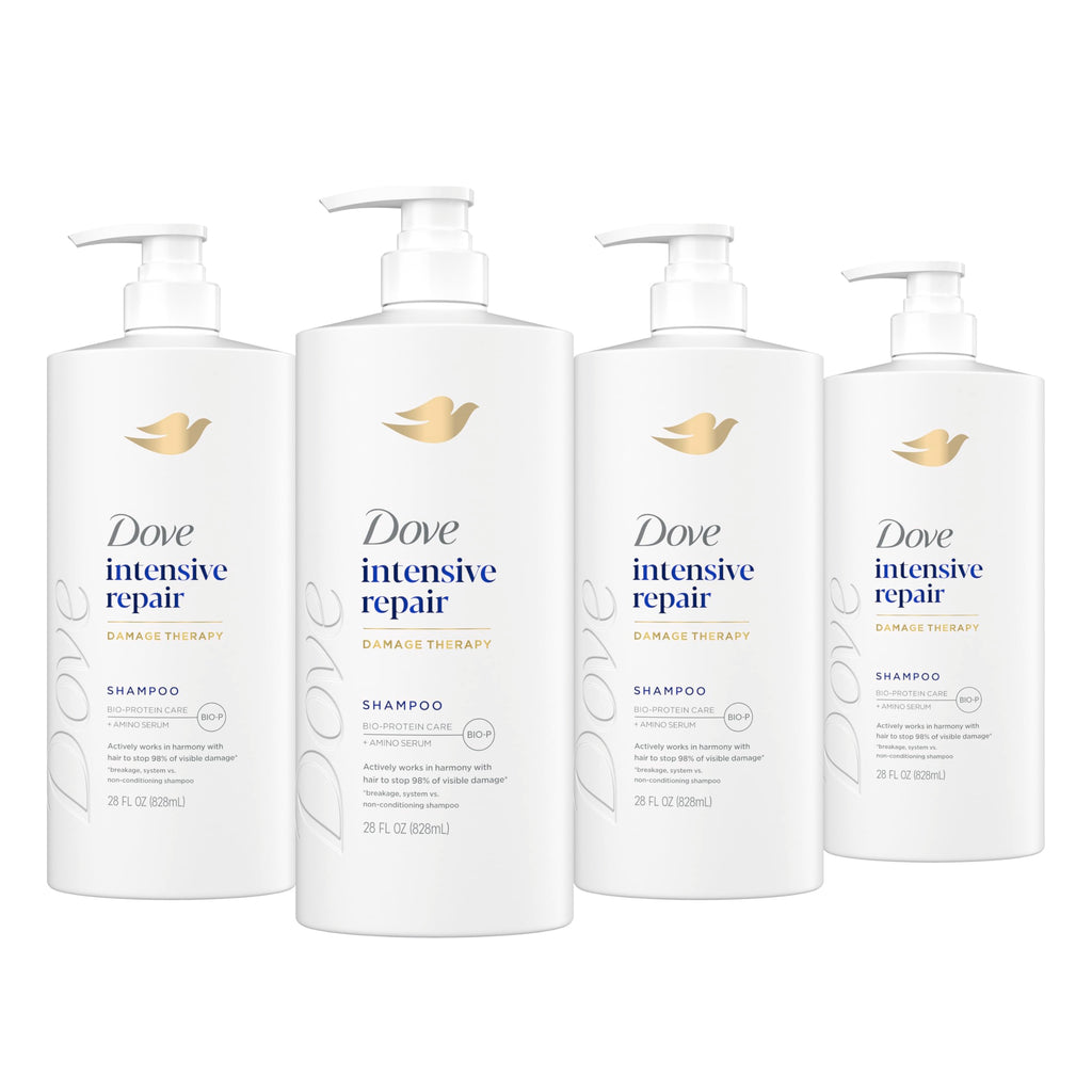 Dove Shampoo 4 count Intensive Repair for Damaged Hair with Bio-Protein Care Technology and Amino Serum 12 Fl Oz