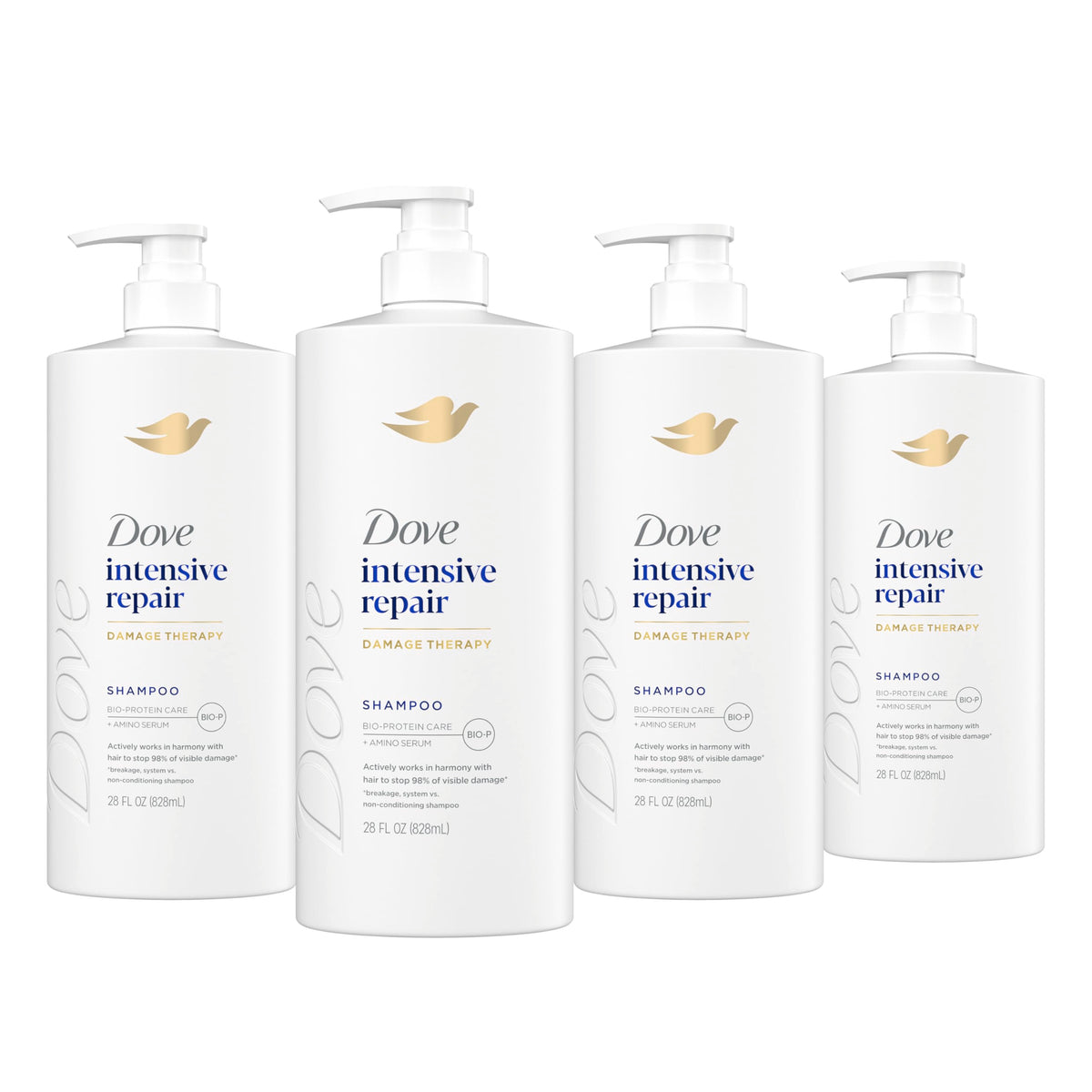 Dove Shampoo 4 count Intensive Repair for Damaged Hair with Bio-Protein Care Technology and Amino Serum 12 Fl Oz