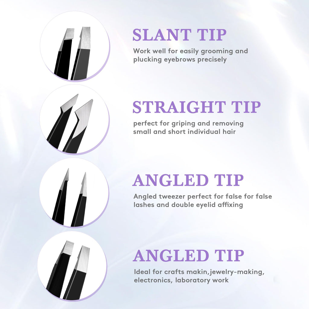BEDACE Tweezers for Women and Men Facial Hair,Thickened 430 Stainless Steel High Precision and Comfort Slant point Flat Hook tweezer for Eyebrows Ingrown Hair