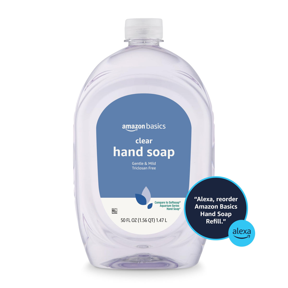 Amazon Basics Gentle & Mild Clear Liquid Hand Soap Refill, Triclosan-Free, Dermatologist-Tested, 50 Fl Oz, 2-Pack (Previously Solimo)