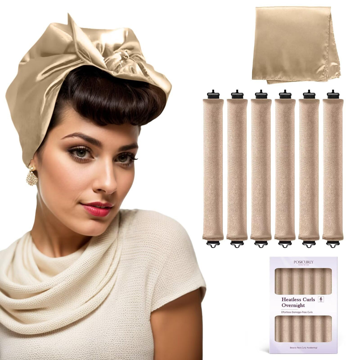 Heatless Curls Overnight Hair Curlers - 4 Pcs No-Heat Curling Rod to Sleep In,Velvet Hair Rollers with Satin Wrap