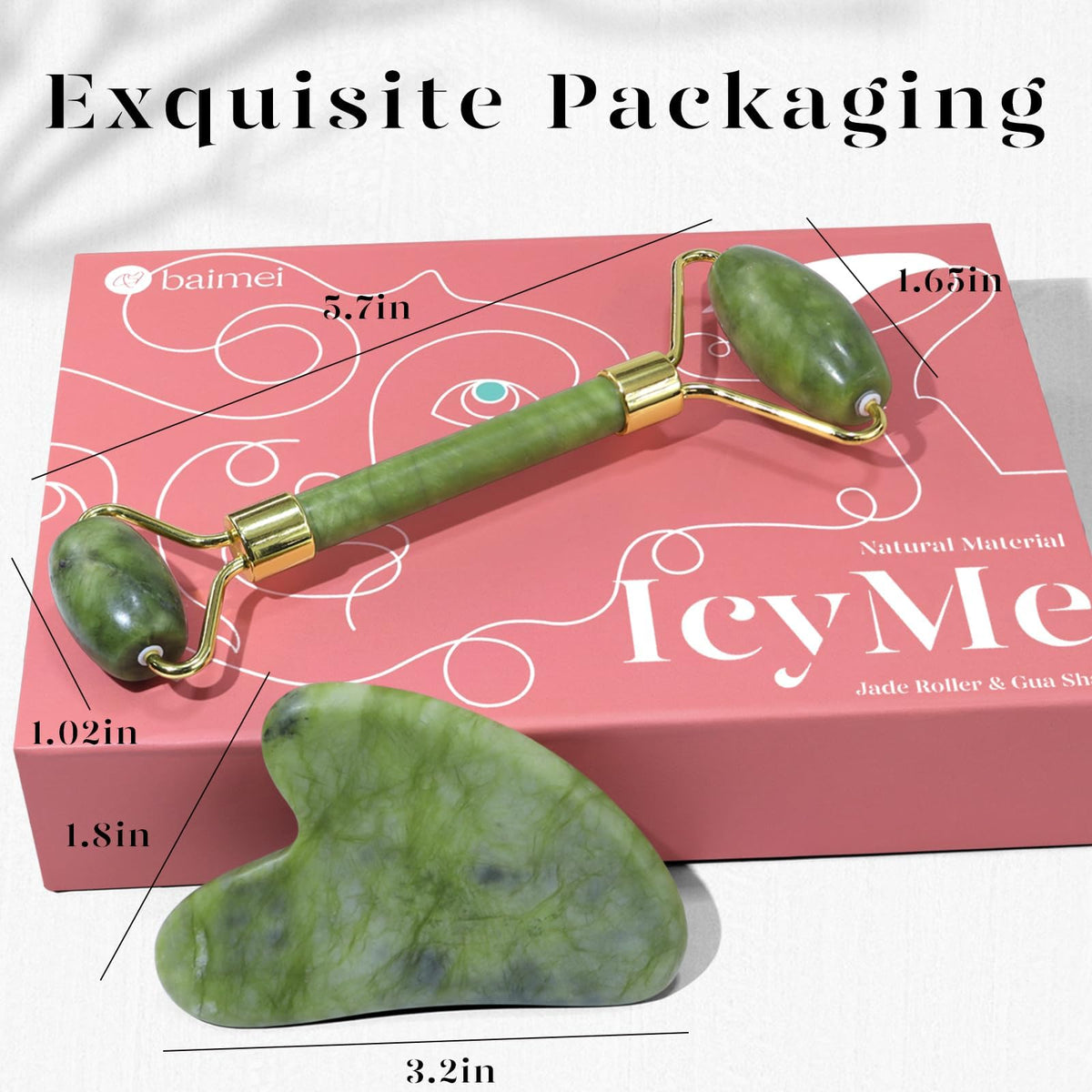 BAIMEI Jade Roller and Gua Sha Set Face Roller and Gua Sha Facial Tools for Skin Care Routine and Puffiness