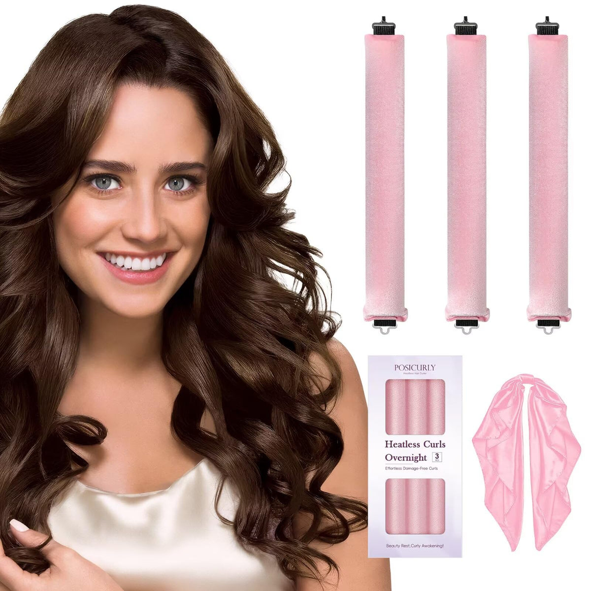 Heatless Curls Overnight Hair Curlers - 4 Pcs No-Heat Curling Rod to Sleep In,Velvet Hair Rollers with Satin Wrap