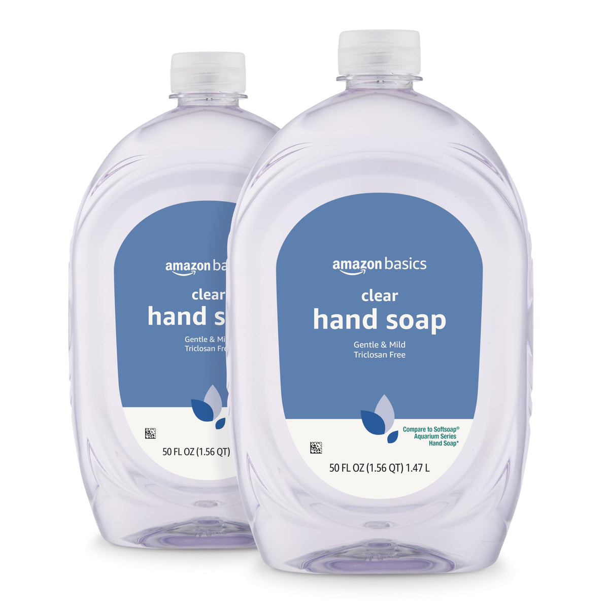 Amazon Basics Gentle & Mild Clear Liquid Hand Soap Refill, Triclosan-Free, Dermatologist-Tested, 50 Fl Oz, 2-Pack (Previously Solimo)