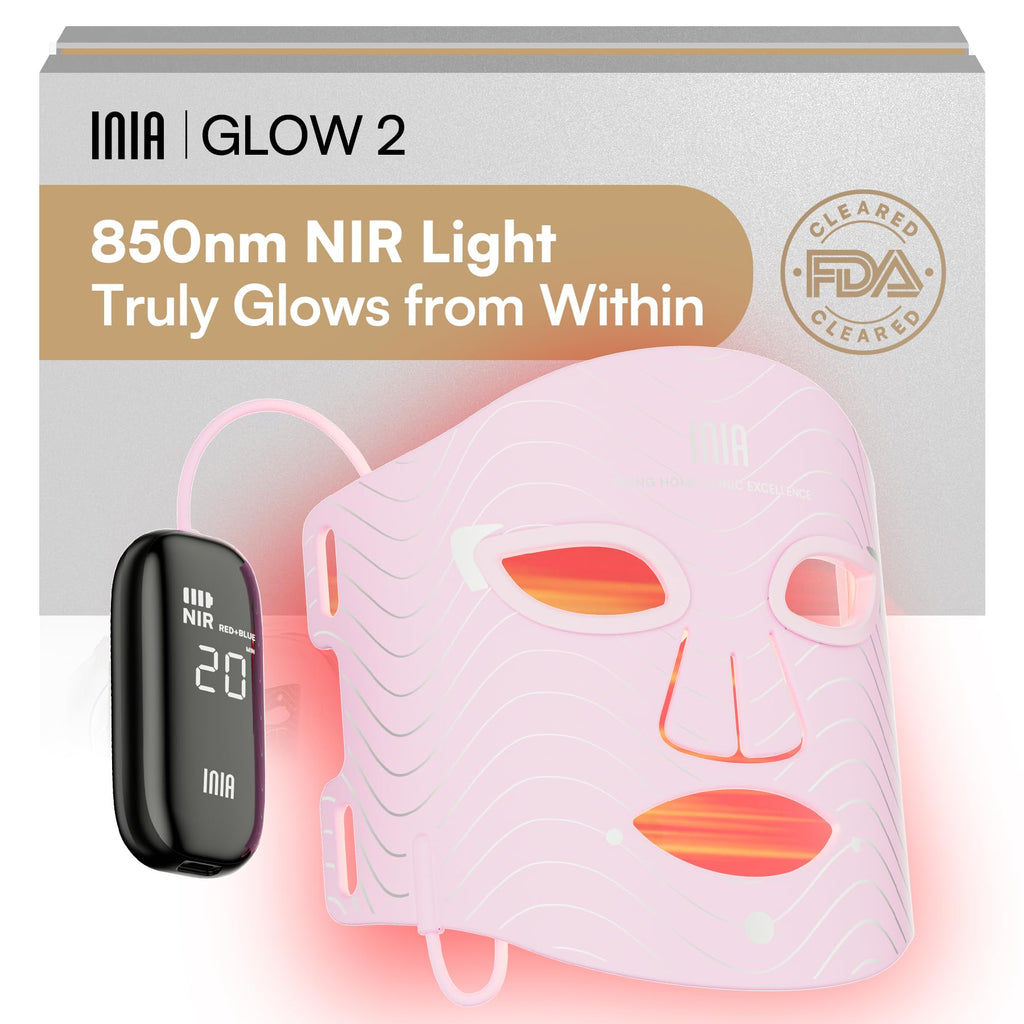 INIA Red Light Therapy Mask for Face – 4 Light Modes with 850nm NIR, Red & Blue LED Light Therapy, 2600mAh Rechargeable