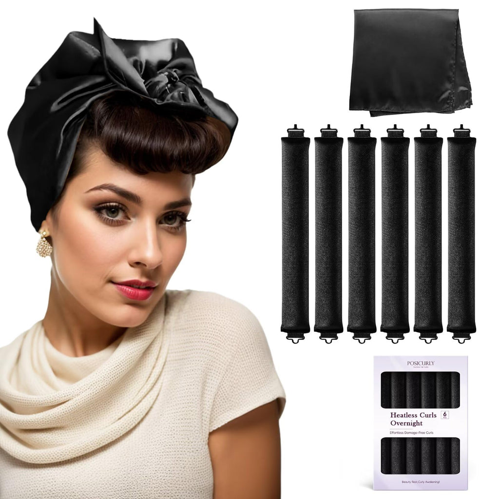 Heatless Curls Overnight Hair Curlers - 4 Pcs No-Heat Curling Rod to Sleep In,Velvet Hair Rollers with Satin Wrap