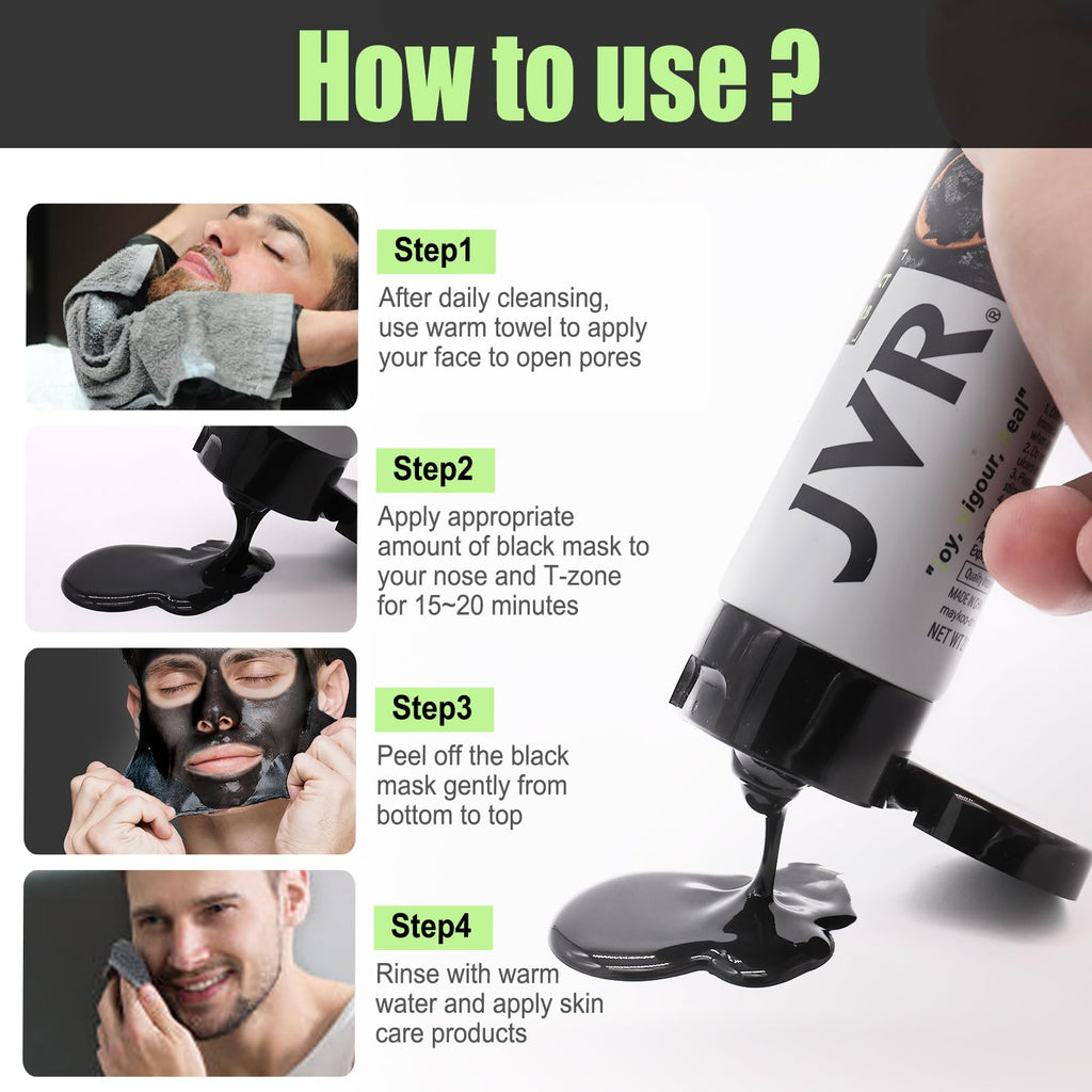 JVR Peel Off Face Mask, Blackhead Remover Mask for Men, Charcoal Peel Off Black Mask, Facial Mask Purifying and Deep Cleansing for All Skin Types
