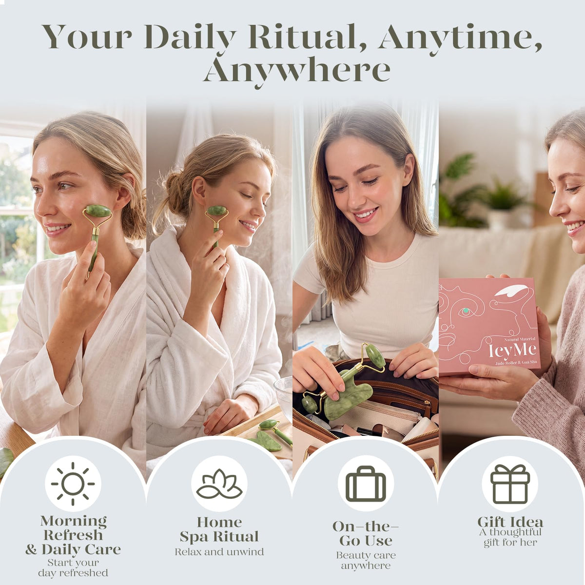 BAIMEI Jade Roller and Gua Sha Set Face Roller and Gua Sha Facial Tools for Skin Care Routine and Puffiness