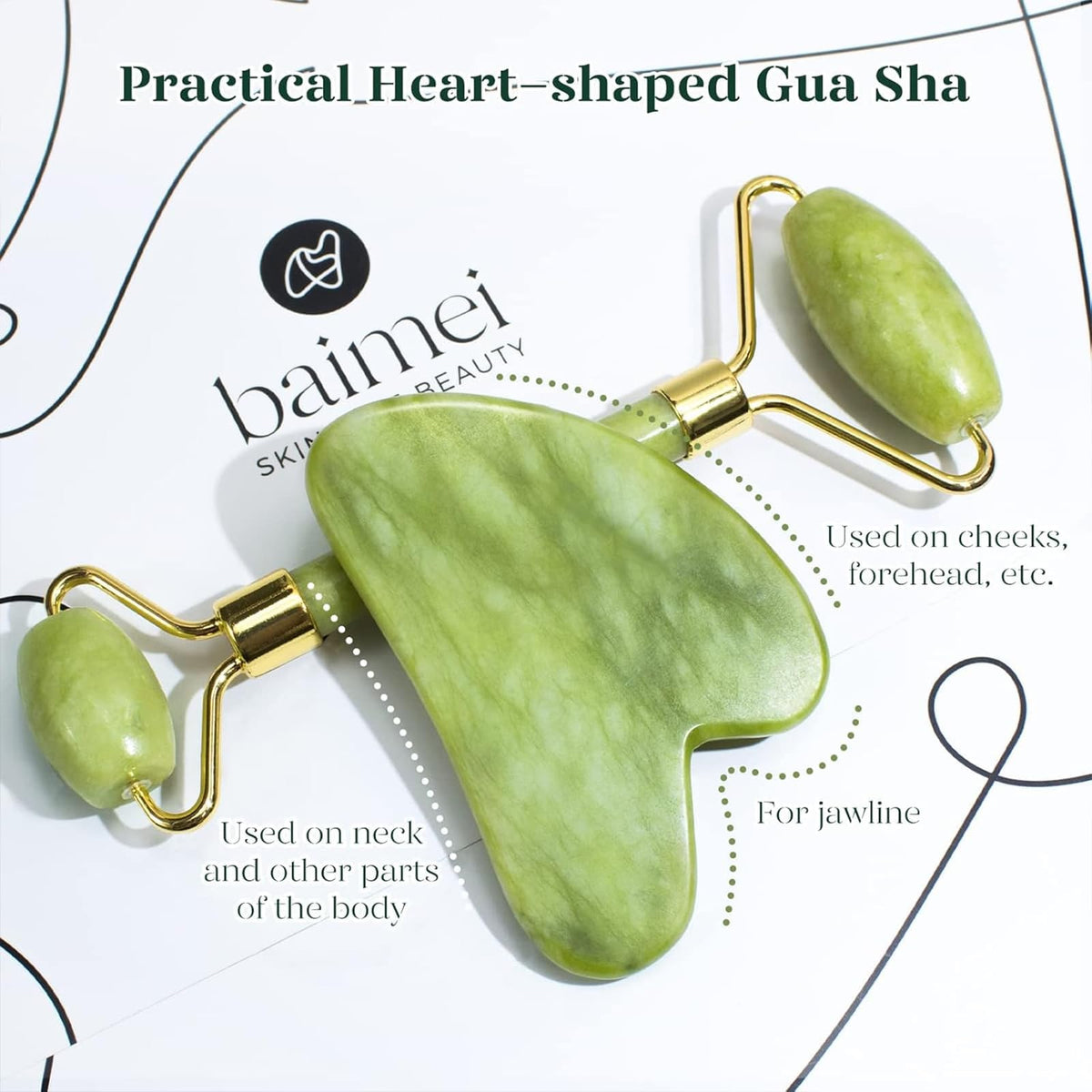 BAIMEI Jade Roller and Gua Sha Set Face Roller and Gua Sha Facial Tools for Skin Care Routine and Puffiness