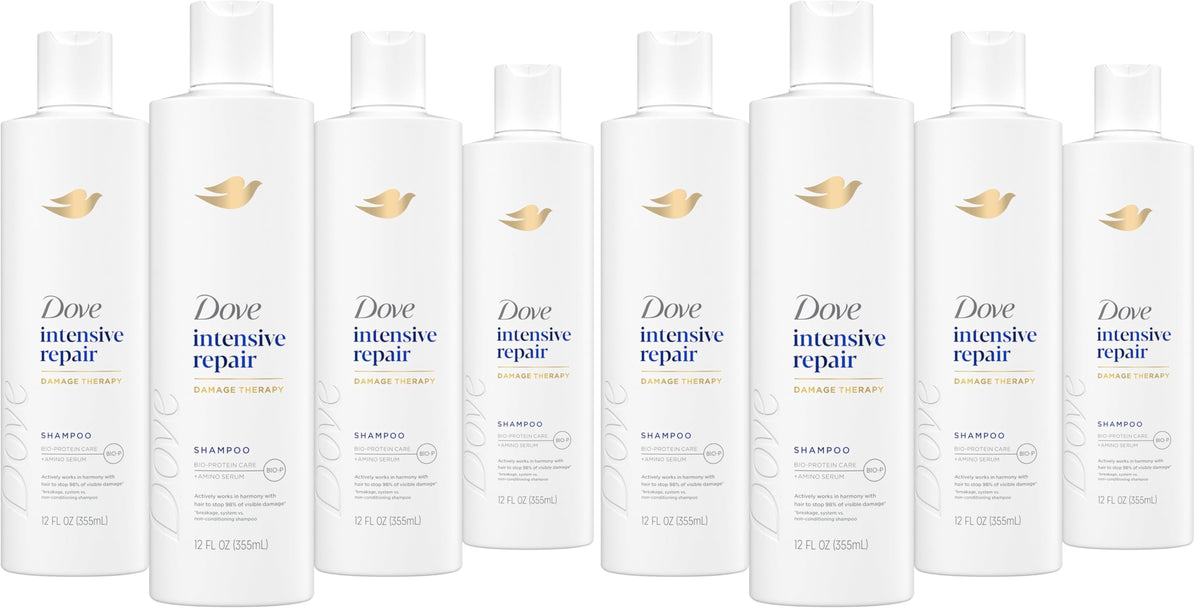 Dove Shampoo 4 count Intensive Repair for Damaged Hair with Bio-Protein Care Technology and Amino Serum 12 Fl Oz
