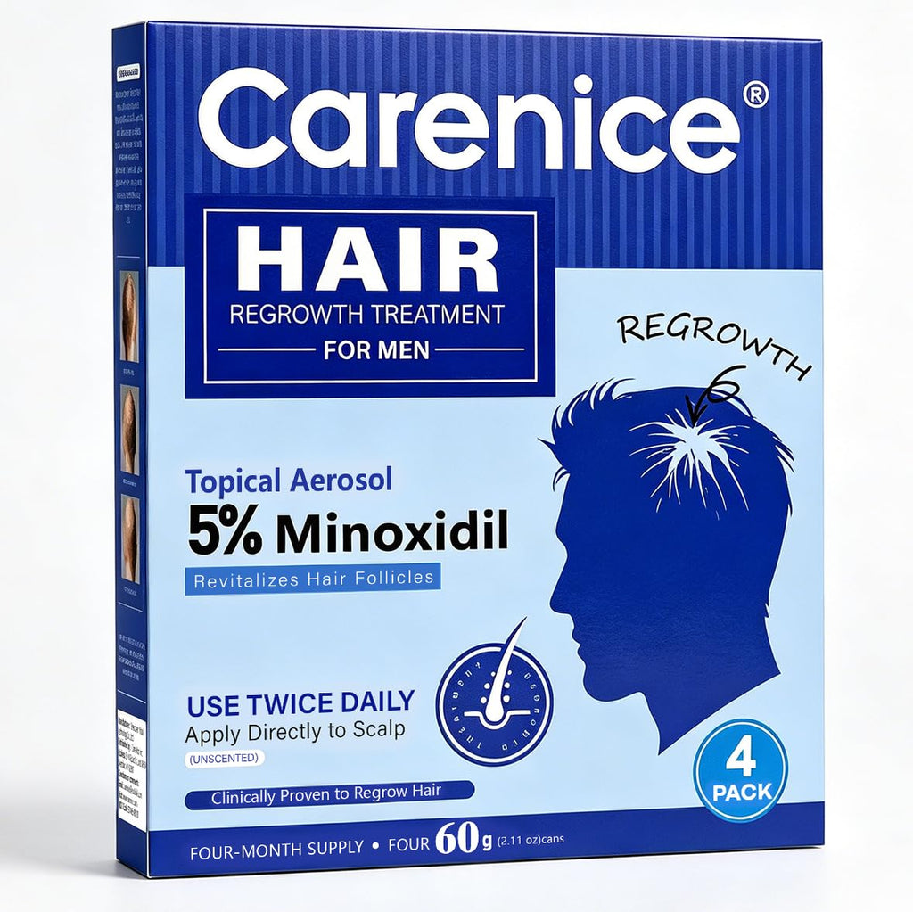 CARENICE Men's 5% Topical Minoxidil Aerosol Foam Unscented, Biotin Infused Hair Beard Growth Treatment for Thicker Fuller Hair, Comparable to Rogaine Active Ingredient