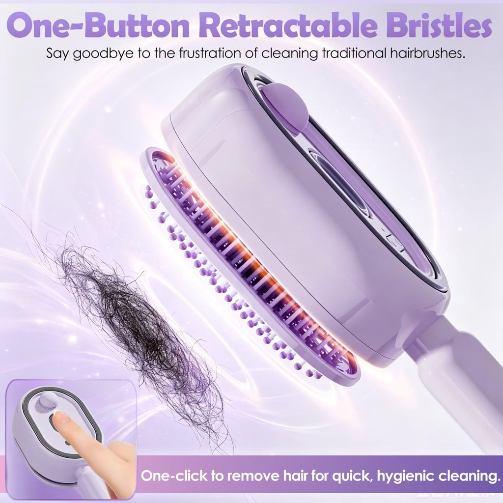 Electric Spray Air Cushion Massage Comb, 2026 Upgrade Electric Steam Hair Brush with Misting Detangling for Dry Frizzy Hair, Self-Cleaning Gloss Enhancing Care Brush for Women