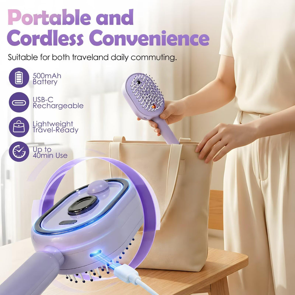 Electric Spray Air Cushion Massage Comb, 2026 Upgrade Electric Steam Hair Brush with Misting Detangling for Dry Frizzy Hair, Self-Cleaning Gloss Enhancing Care Brush for Women