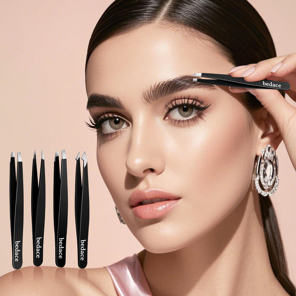 BEDACE Tweezers for Women and Men Facial Hair,Thickened 430 Stainless Steel High Precision and Comfort Slant point Flat Hook tweezer for Eyebrows Ingrown Hair