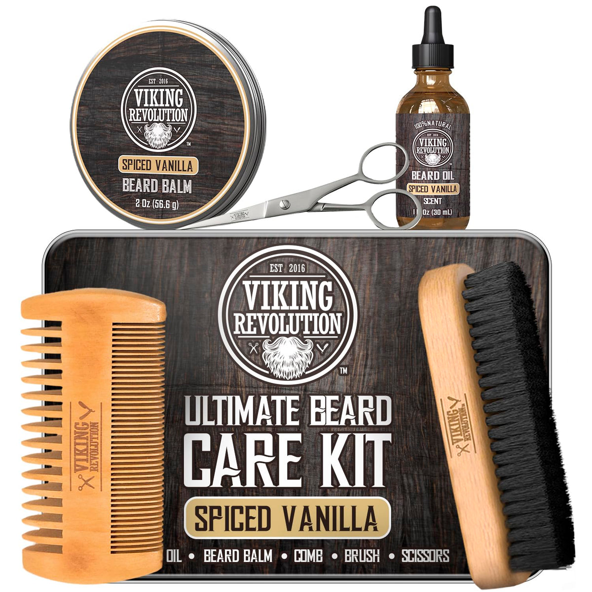Beard Growth Kit - Oil, Balm, Serum, Derma Roller & Wooden Comb for Beard & Mustache Growth