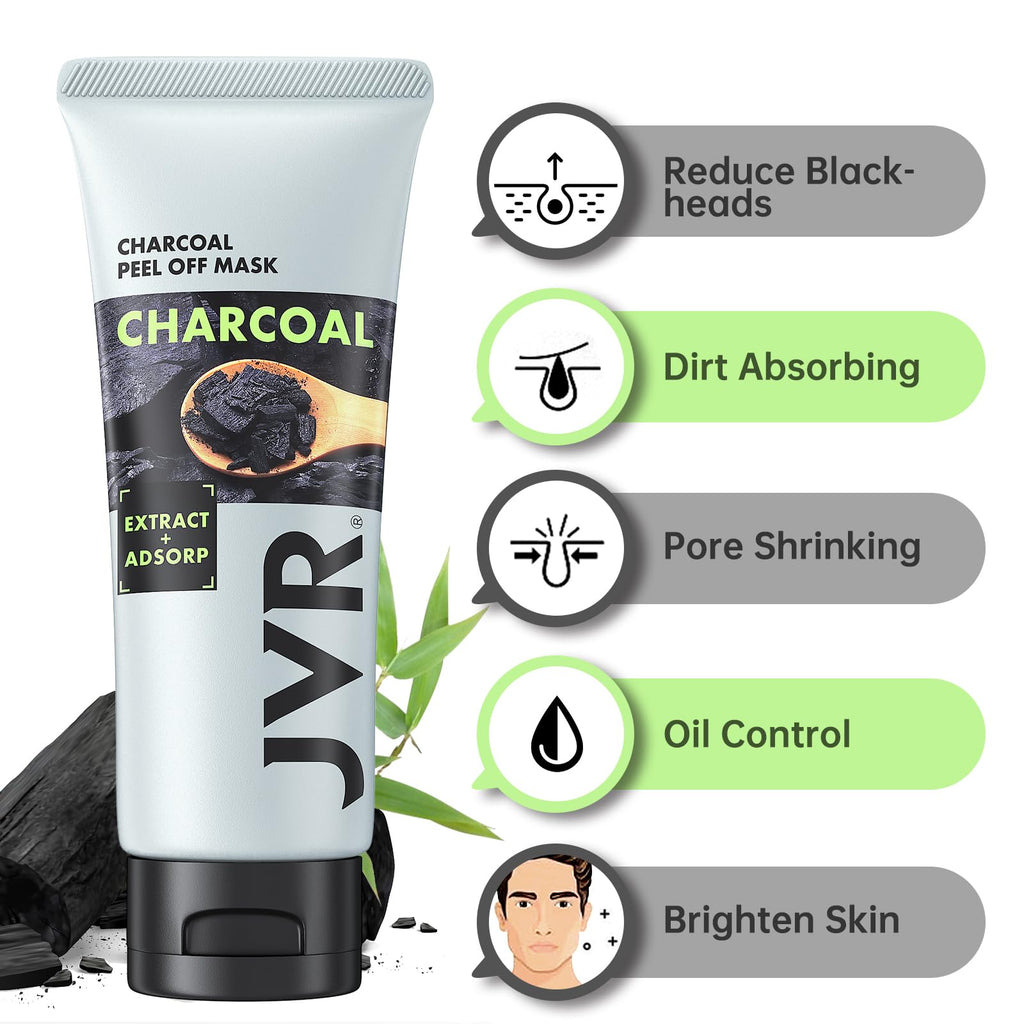 JVR Peel Off Face Mask, Blackhead Remover Mask for Men, Charcoal Peel Off Black Mask, Facial Mask Purifying and Deep Cleansing for All Skin Types