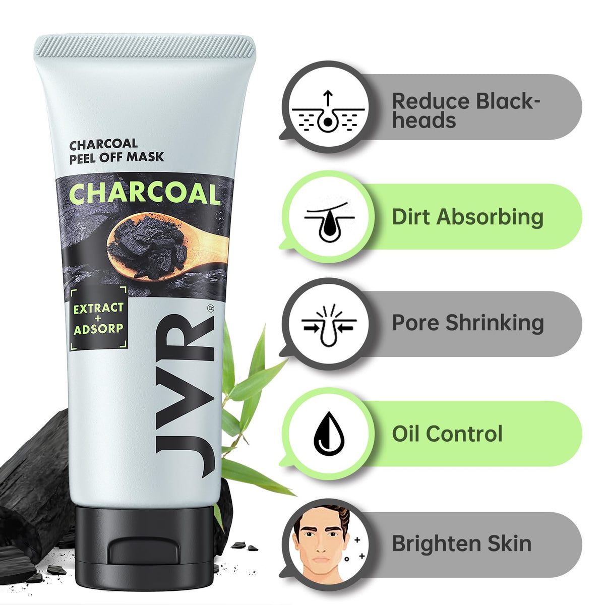JVR Peel Off Face Mask, Blackhead Remover Mask for Men, Charcoal Peel Off Black Mask, Facial Mask Purifying and Deep Cleansing for All Skin Types