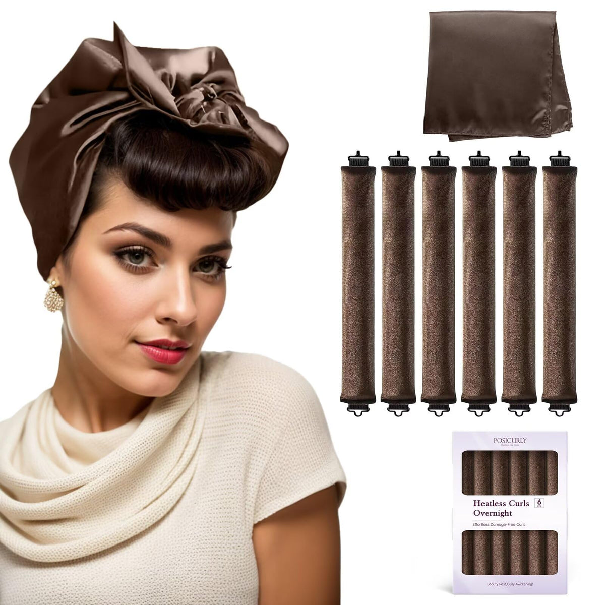 Heatless Curls Overnight Hair Curlers - 4 Pcs No-Heat Curling Rod to Sleep In,Velvet Hair Rollers with Satin Wrap