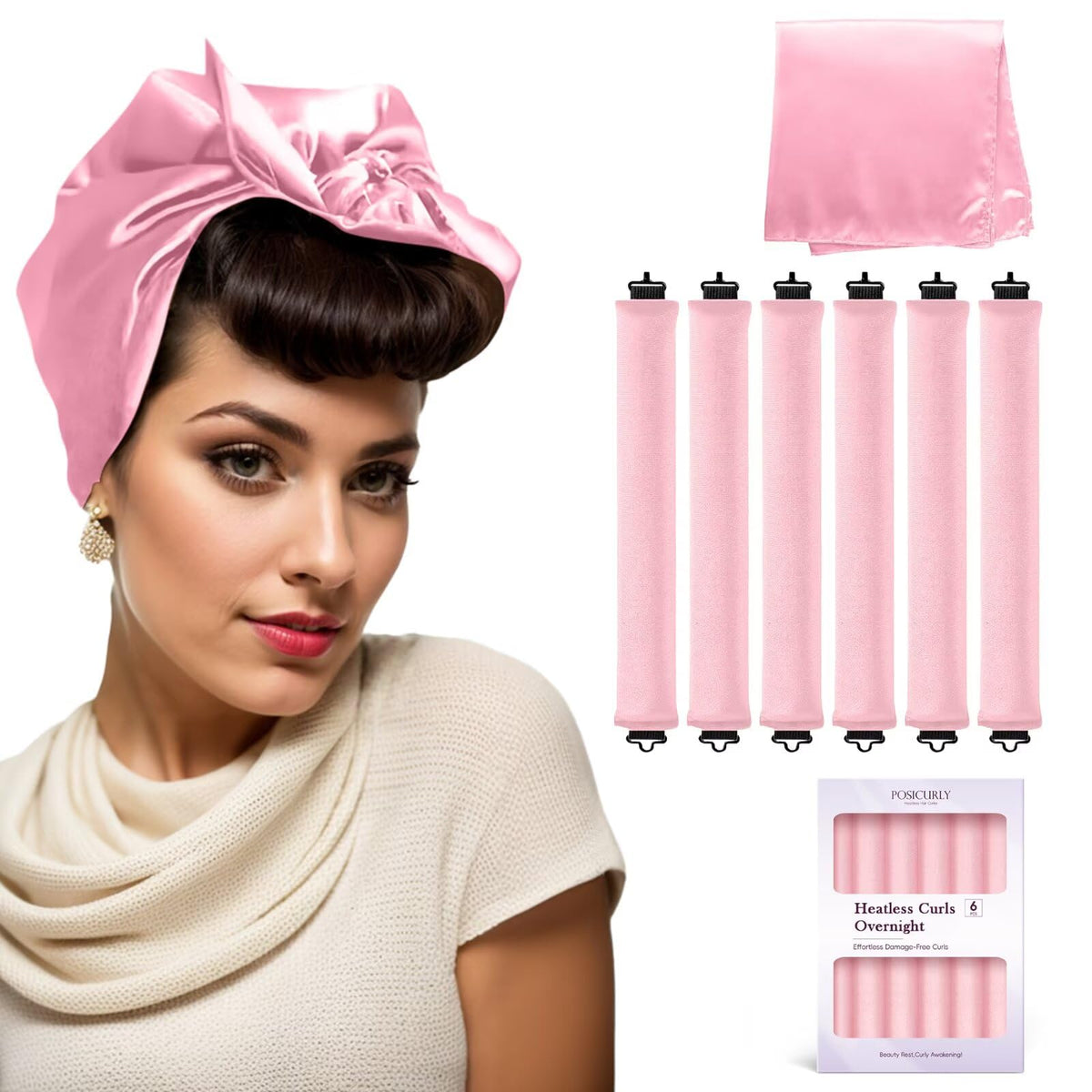 Heatless Curls Overnight Hair Curlers - 4 Pcs No-Heat Curling Rod to Sleep In,Velvet Hair Rollers with Satin Wrap