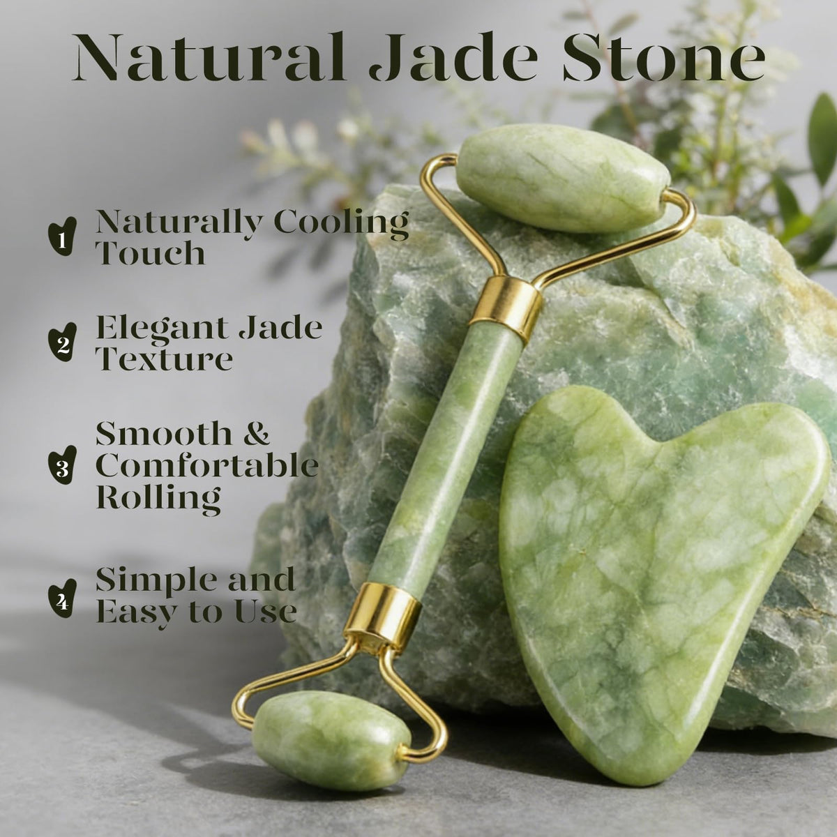 BAIMEI Jade Roller and Gua Sha Set Face Roller and Gua Sha Facial Tools for Skin Care Routine and Puffiness